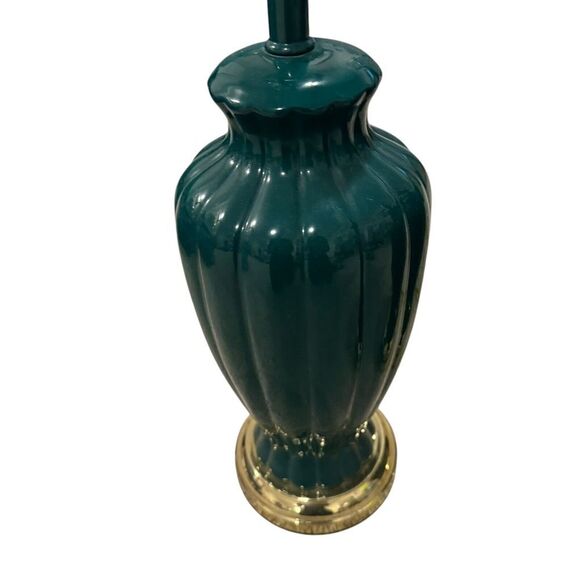 Mid Century Pottery Drip Glazed Table Lamp Green /Gold Lobed Base - Picture 3 of 4
